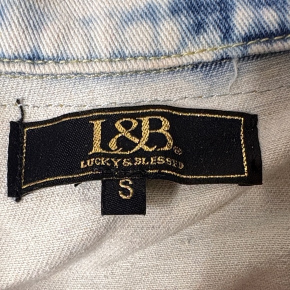 Oversized L&B Light Blue Denim Jacket with Gold and Silver Sequins - Picture 2 of 3